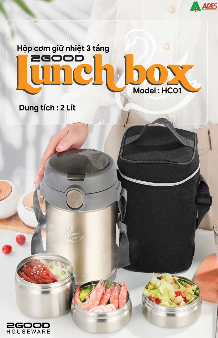 2Good Lunch Box HC01 (2000ml) 3 tang